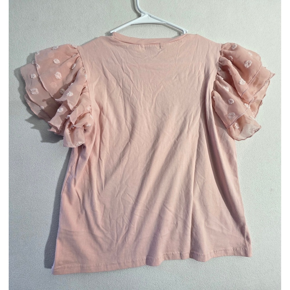 On Twelfth Pink Swiss Dot Ruffle Sleeve Cotton Top Small 1234827BR - Picture 3 of 7